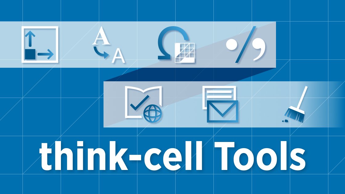Blog banner showing seven icons, one for each of the seven think-cell Tools for PowerPoint.